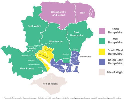Map of new Hampshire unitary councils
